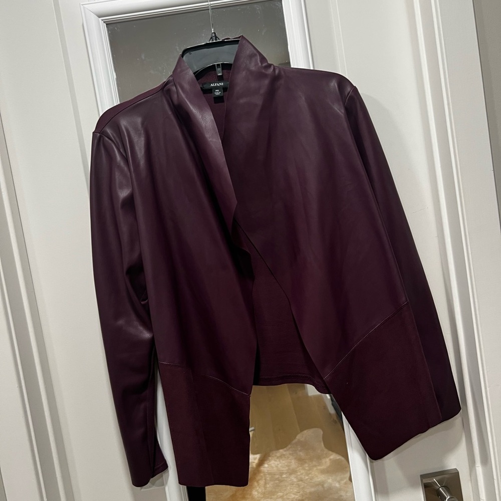 Alfani Deep Purple Mix Media Faux Leather Jacket